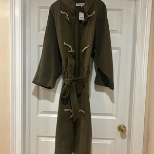 Free People Khaki Toggle Belted Trench Coat